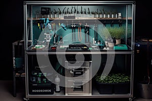 close-up of a homegrow setup with all the different tools and equipment visible