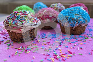 Cupcakes with multi colored sugar sprinkles