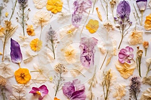 close-up of homemade paper with pressed flowers on it