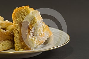 close-up of a homemade sweet cake stuffed with quince jelly