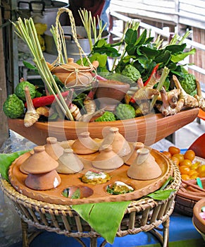 close up of Hor mok Thai traditional food in pottery. photo