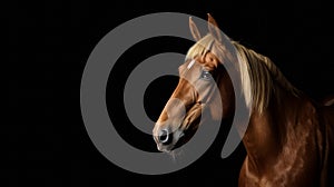 Close up of horse with blonde hair and large sideburns. Generative AI