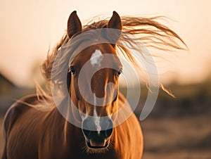 A close up of a horse with long hair. Generative AI image.