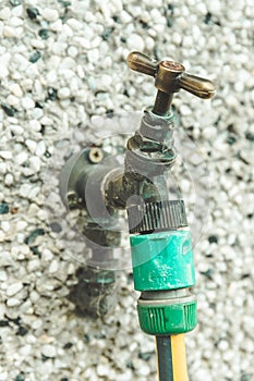 Close up of a hose pipe connected to a water valve