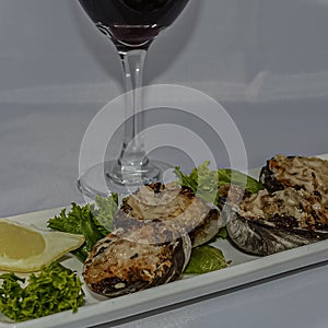 Clams Casino with a Glass of Red Wine