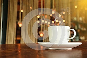 Close up hot coffee morning day