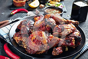 Close-up of hot Grilled Jamaican Jerk Chicken