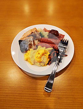 Close-up of hotel buffet breakfast