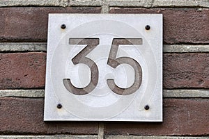Close Up House Number 35 At Amsterdam The Netherlands 7-2-2023