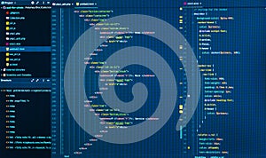 Close up of html and css coding, front view. Web development code