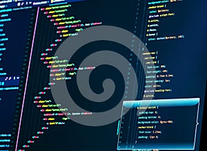 Close up of html and css coding. Web development code
