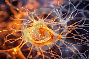 Close up of human brain showing neurons firing and neural extensions, limbic system Mammillary pituitary gland, amygdala