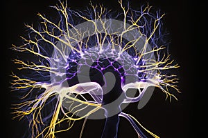 Close up of human brain showing neurons firing and neural extensions, limbic system Mammillary pituitary gland, amygdala photo