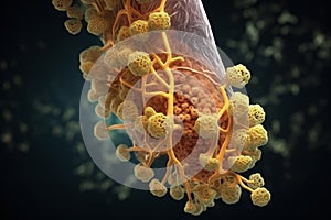 Close up human cell infected by bacteria.