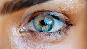 Close-up of a Human Eye with Blue Iris and a Reflection