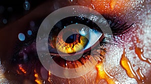 A Close-up of a Human Eye with Fire-like Iris