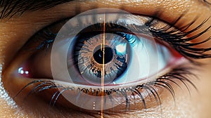 Close-up of a human eye with a futuristic digital targeting overlay symbolizing advanced biometric identification technology