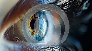 Close up of human eye. Macro shot of human eye with blue iris.