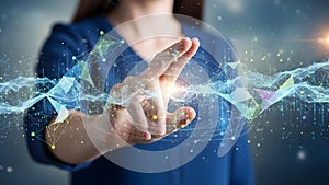 Digital Network Interaction: Hand Touching Futuristic Interface