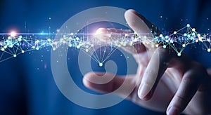 Hand Touching a Digital Network: Future Technology and AI Concept