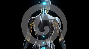 Close-up of a humanoid droid. Cyborg looks like a woman without clothes with artificial intelligence and Naked.