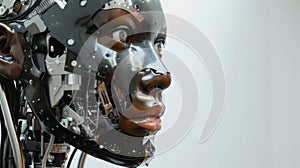 Close-up of a humanoid robot with detailed facial features