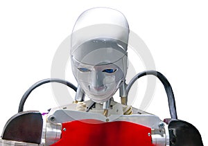 Close-up of humanoid robot head with micro-cameras eyes