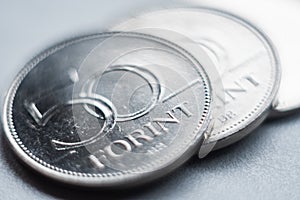 CLose up on Hungarian Forint coins