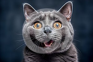 close up of Hungry evil cat shows teeth. Generative AI