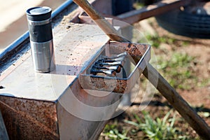 Close up of hydraulic machinery control levers