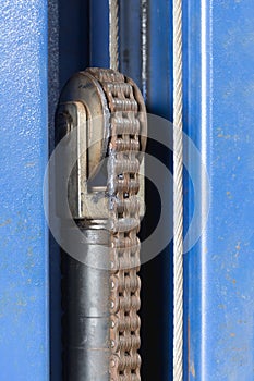 close-up hydraulic metal chain in industrial plants