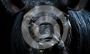 A close up of an hyppo with a black background. Generative AI image. photo