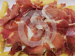 Close-up of Iberian ham dish in Spain