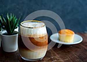 Close-up Ice coffee latte at home in a restaurant stye