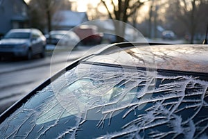 close-up of ice-covered windshield wipers on car