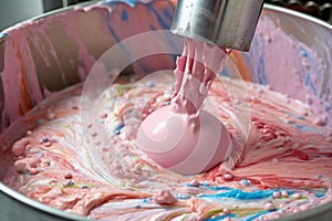 close-up of ice cream maker churning mixture