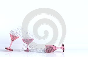 Close up of ice cube in wine glass sloping on background for food and drink