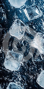 A close up of ice cubes in a blue liquid