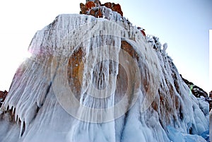 The close-up of ice fall