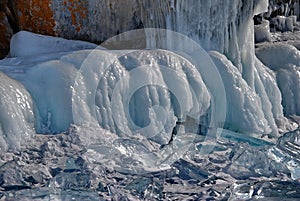 The close-up of ice fall