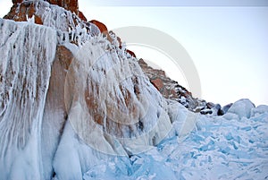 The close-up of ice fall