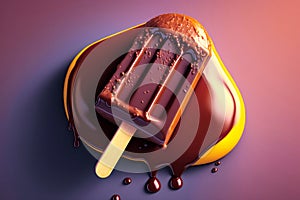 Close-up ice lollie with chocolate topping. Generative AI