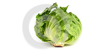 Close-up iceberg lettuce cabbage with big green salad leaves isolated on white background