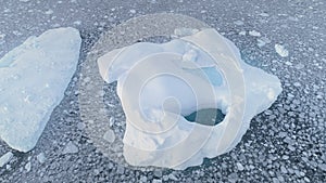 Close-up iceberg with pool. Antarctica aerial