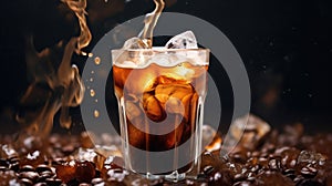 close-up of an iced coffee, showcasing the swirling patterns