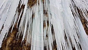 Close up of icicle at icefall Rotes Tor, Rankweil, Vorarlberg.