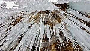 Close up of icicle at icefall Rotes Tor, Rankweil, Vorarlberg. Low angle view.
