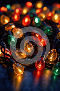 close-up of illuminated christmas light bulbs