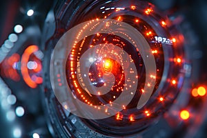 Close-up of illuminated circular robotic object sci-fi futuristic illustration wallpaper background
