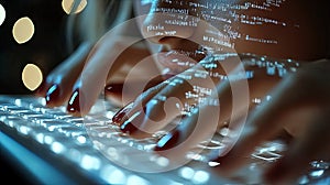 A close-up of illuminated computer code on a screen, showcasing detailed programming and software development in a